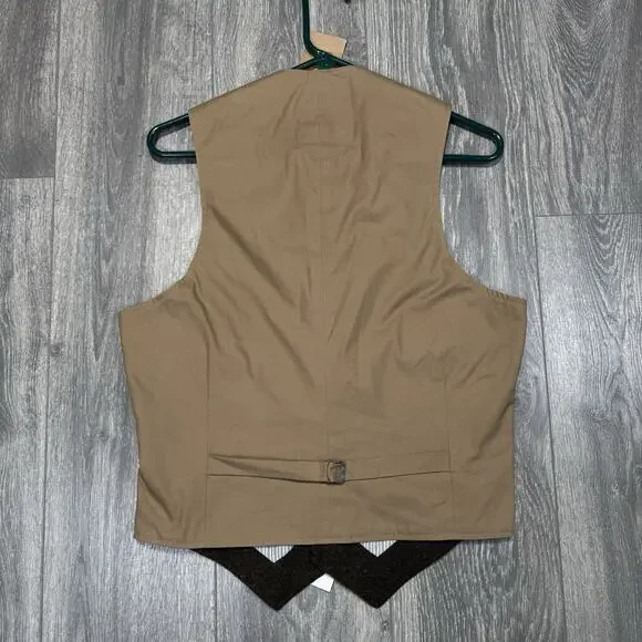 Lands End Canvas 1963 Tweed Wool Vest Brown Size Small Button With Chambray Back - Picture 3 of 8